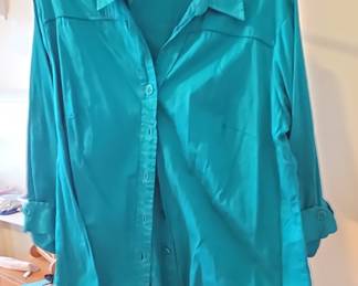 Women's Teal Button-Down Long Sleeve Shirt - Lane Bryant