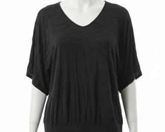JM Collection Black V-Neck Pleated Tunic
