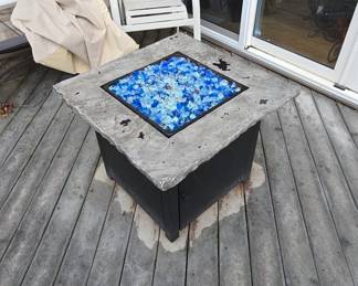 Square Propane Fire Pit Table with Blue Fire Glass and Cover