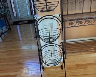 Three-Tier Wrought Iron Fruit Basket Stand