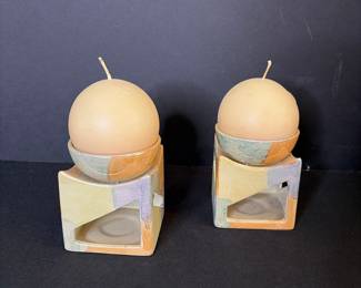 Mid-Century Modern Geometric Ceramic Candle Holders