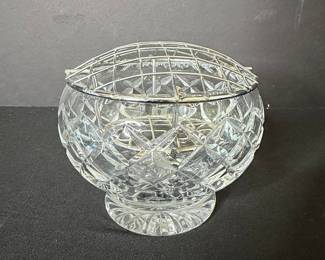 Vintage Cut Crystal Rose Bowl with Silver-Plated Flower Frog