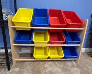 KidKraft Wooden Sort It & Store It Bin Unit with 12 Plastic Bins - Primary & Natural