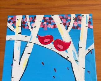 Original Acrylic Painting of Birds on Birch Trees
