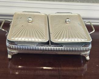 Vintage Silver Plated Double Casserole Server with Pyrex Inserts
