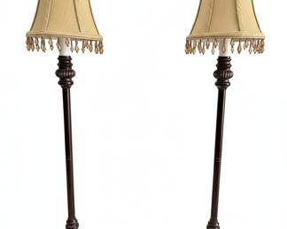 Pair of Traditional Candlestick Accent Lamps with Beaded Fringe