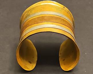 Vintage Mixed Metal Cuff Bracelet with Horizontal Bands