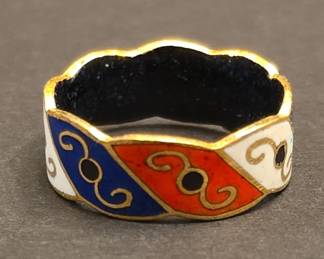 Vintage Chinese Cloisonné Enamel Band Ring