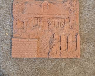 Vintage Terracotta Cottage Relief Tile by Cal Art Co.
