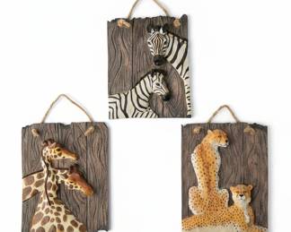Set of 3 Ruane Manning African Wildlife Relief Wall Plaques