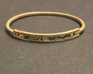 Vintage Taxco Mexico Abalone Inlay Bangle Bracelet