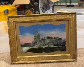 Vintage US Capitol Reverse Painting on Convex Glass