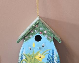 Hand-Painted Decorative Garden Birdhouse - Floral Scene