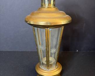 Vintage Turkish Brass Etched Glass Carriage Lantern