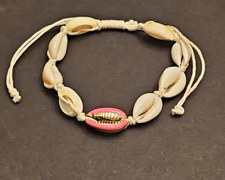 Pink Enamel Cowrie Shell Bracelet