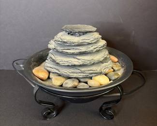 Tiered Slate-Style Tabletop Water Fountain with River Stones
