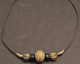 African Brass Pendant Necklace with Krobo Glass Beads