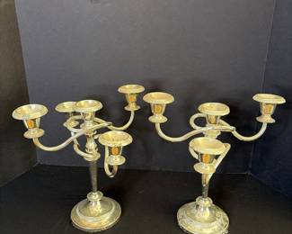 Pair of Silver-Plated Three-Light Candelabra
