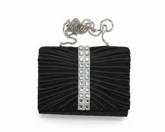 Black Pleated Evening Clutch with Rhinestone Detail