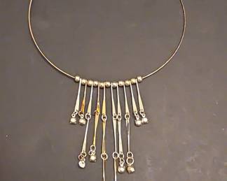 Mid-Century Modern Silver and Gold Tone Tassel Collar Necklace
