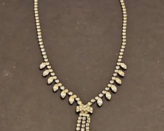 Vintage Rhinestone Tassel Necklace with Bow Motif