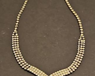 Vintage Gold Tone Rhinestone V-Shape Collar Necklace