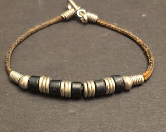 Unbranded Leather and Metal Bead Bracelet