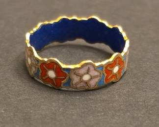 Vintage Chinese Cloisonné Floral Band Ring