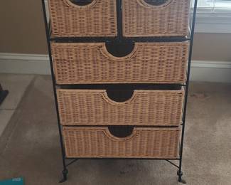 Wicker and Metal 5-Drawer Storage Chest
