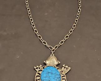 Vintage Gerry's Faux Turquoise Turtle Pendant Necklace