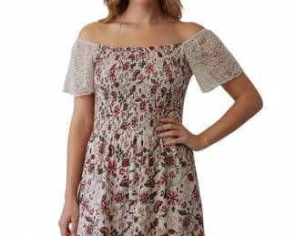 Torrid Floral Print Smocked Top with Lace Sleeves