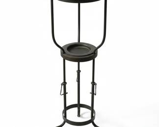 Black Twisted Iron Cup Candle Holder With Glass Sconce, 3 Leg Tripod Base
