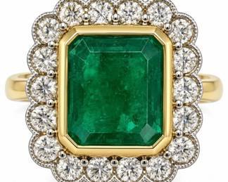 18K YELLOW GOLD 2.42 CT EMERALD & DIAMOND RING