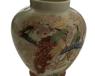 JAPANESE SATSUMA STYLE PORCELAIN PEACOCK VASE