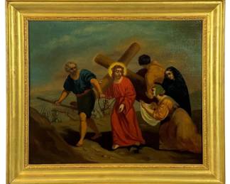 5TH STATION THE CROSS OIL PAINTING AFTER POUSSIN