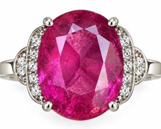 14K WHITE GOLD 3.76CT RUBELLITE DIAMOND RING 5.2G