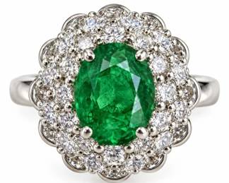 MIA KLEIN 1.17CT TSAVORITE & DIAMOND PLATINUM RING