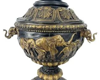 JIM DAVIDSON SIGNED LARGE BRONZE ELEPHANT URN/LID