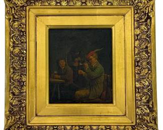 DUTCH SCHOOL PEASANT TAVERN SCENE OIL PAINTING