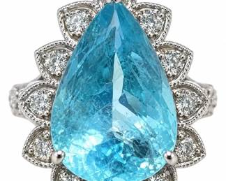 PLATINUM 5.96CT AQUAMARINE & .66CT DIAMOND RING 7G