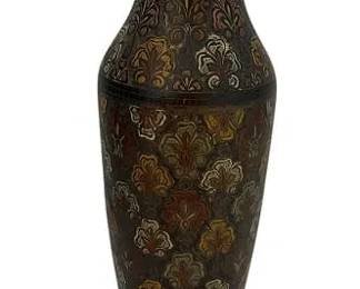 MORADABAD STYLE ENAMELED ENGRAVED BRASS VASE