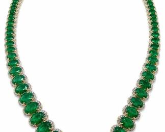 KATY HOLLDAY 14K GOLD EMERALD & DIAMOND NECKLACE