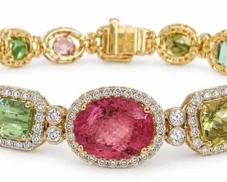 14K GOLD MULTICOLOR TOURMALINE & DIAMOND BRACELET