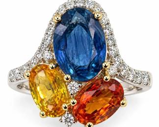 14K GOLD 4.23CT MULTICOLOR SAPPHIRE DIAMOND RING