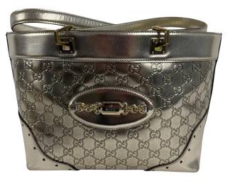GUCCI METALLIC SILVER GUCCISSIMA LEATHER TOTE BAG