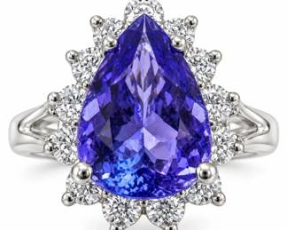 ORIANE 18K WHITE GOLD 4.4CT TANZANITE DIAMOND RING