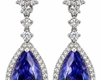 PLATINUM 8.9CT TANZANITE & DIAMOND DROP EARRINGS