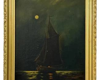 ATTRIBUTED TO ALBERT RYDER SEASCAPE OIL PAINTING