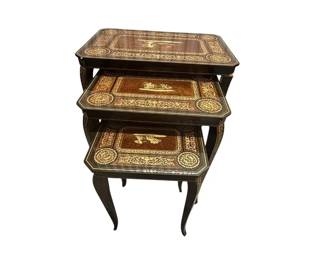 SET OF THREE CONTINENTAL MARQUETRY INLAID NESTINGS