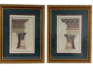 PAIR OF COLORED ARCHITECTURAL ETCHINGS ON PAPER